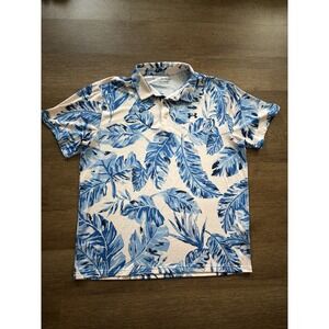 Under Armour Playoff Polo Shirt Mens‎ 2XL XXL Hawaiian Blue Floral Print Golf